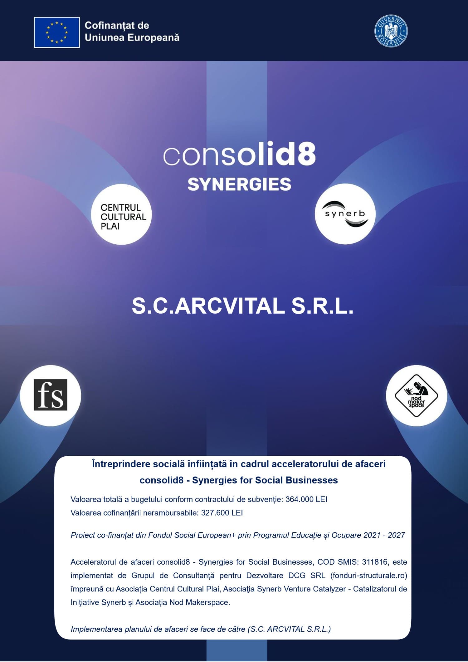 Afișul oficial consolid8 - Synergies for Social Businesses